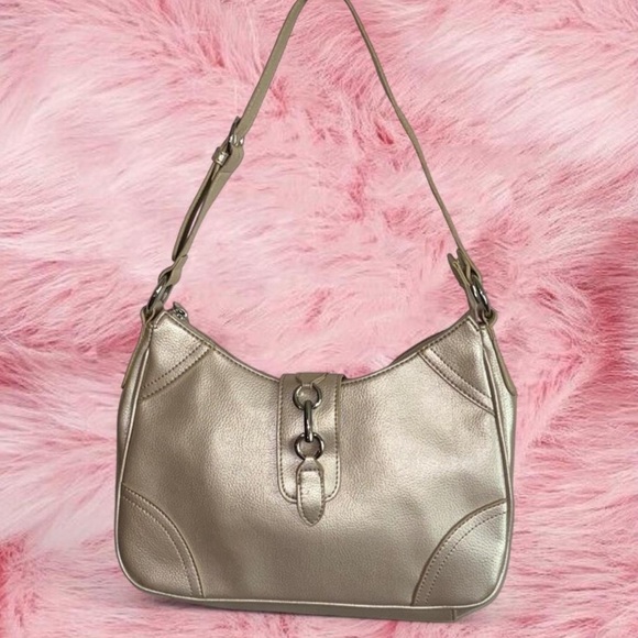 croft & barrow Handbags - Croft & Barrow Metallic Champagne Curved Adjustable Faux Leather Shoulder Bag